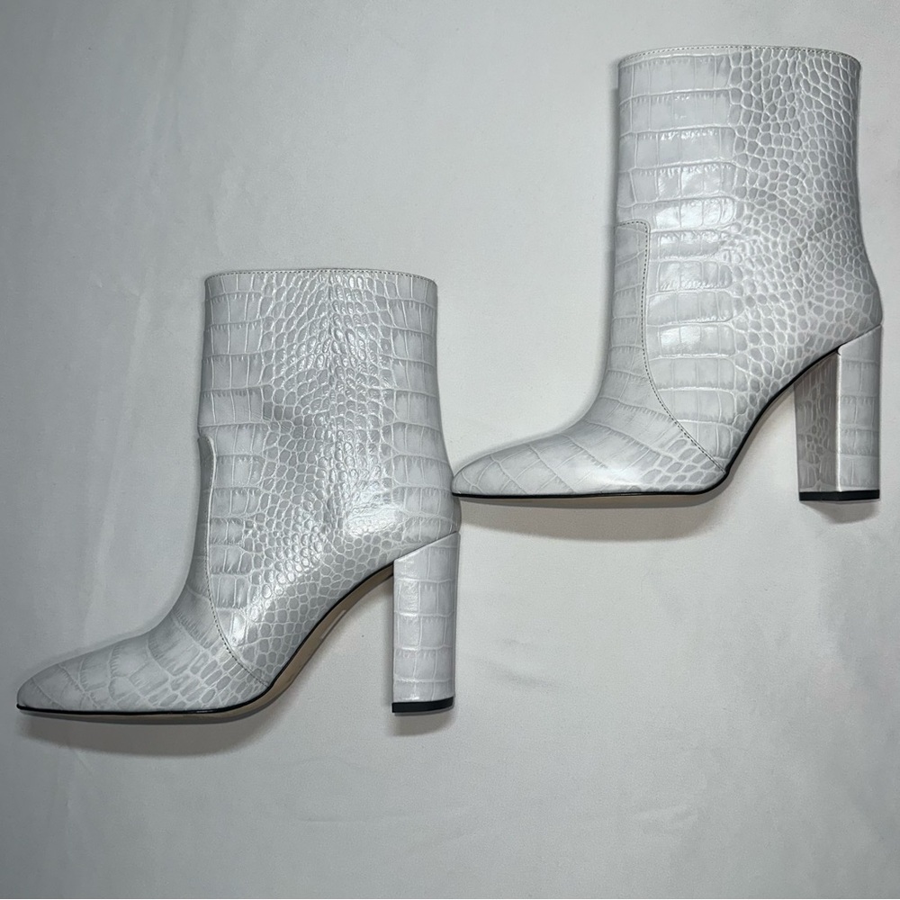 Paris Texas White Grigio Perla 9.5 Crocodile Embossed Leather Boots Celebrity - Picture 4 of 12